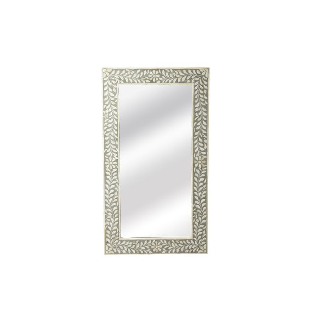 Boho Chic Vivienne 20.5 in. W x 36.5 in. H Rectangular Bone Inlay Wall Mirror, Gray Bone Inlay For Sale - Image 3 of 3