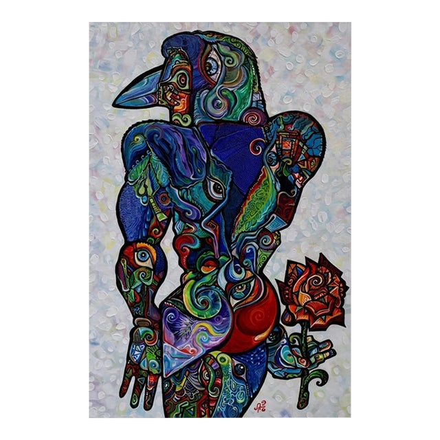 Alexander Arshansky Cubist Painting "Crow Man" For Sale