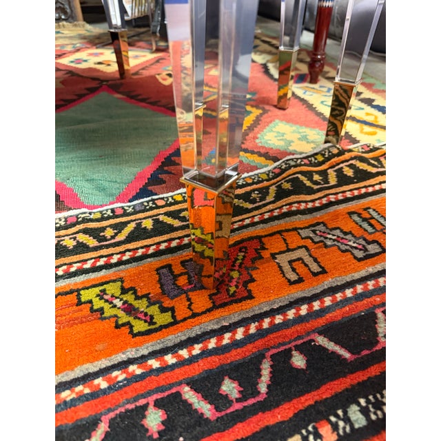 2020s Custom Made Acrylic and Woven Cream Upholstered Ottomans a Pair For Sale - Image 5 of 9