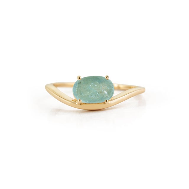 VR Jewels 1.13ct Oval Paraiba Tourmaline Wavy Solitaire Ring in 18k Yellow Gold Size 8 For Sale - Image 4 of 18