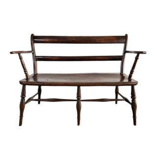 Antique Hand-Carved Primitive Wood Bench For Sale