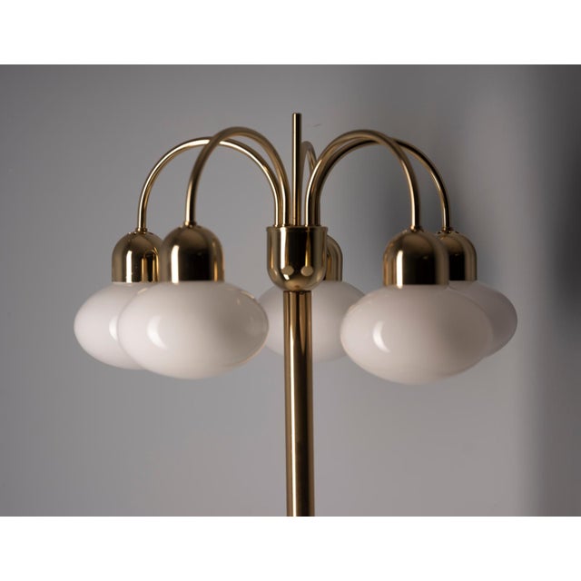 Metal Vintage Brass Floor Lamp with Five Opaline Glass Shades, 1950s For Sale - Image 7 of 9