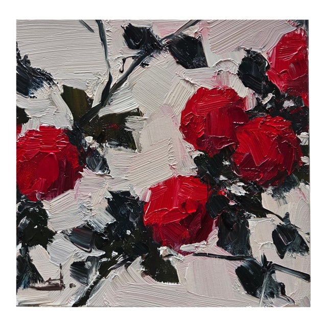 Red Flowers Oil Painting by Vivek Mandalia For Sale