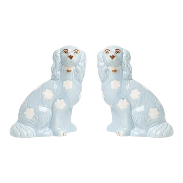 Staffordshire-Style Dogs in Pale Blue, Large - a Pair For Sale