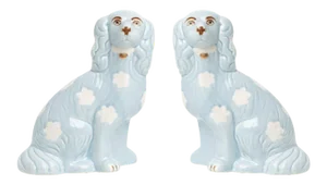 Staffordshire-Style Dogs in Pale Blue, Large - a Pair