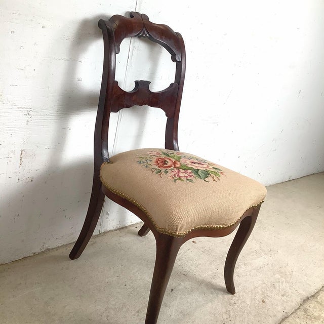 Vintage Chippendale Style Side Chair With Floral Needlepoint Seat For Sale - Image 9 of 12