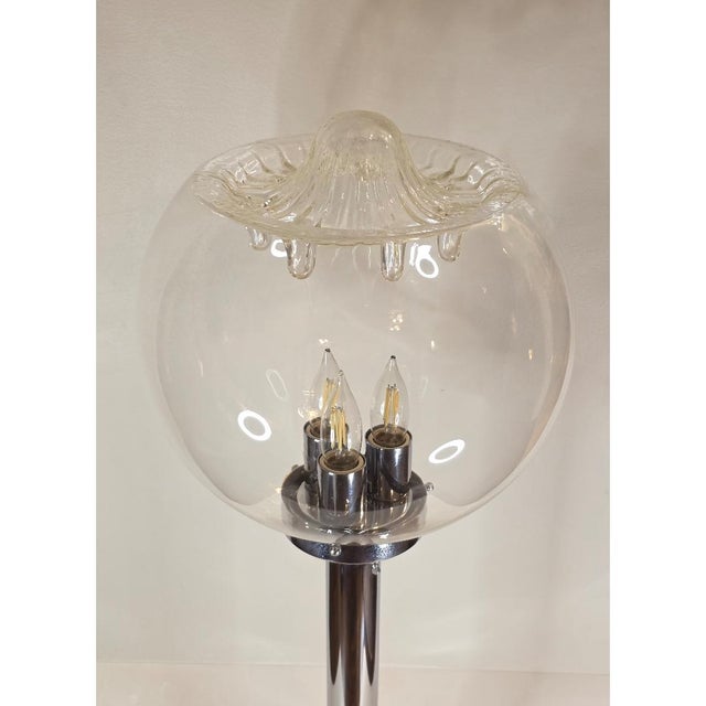 Metal 1970s Space Age Chrome Lamp With Murano Glass Shade For Sale - Image 7 of 11