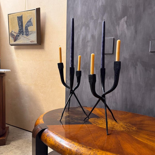 Mid 20th Century Pair of Iron Brutalist Candelabra For Sale - Image 16 of 18