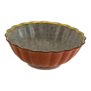 1960’s Vintage Royal Copenhagen Round Fluted Bowl Grey, Red & Gold, Craquelé