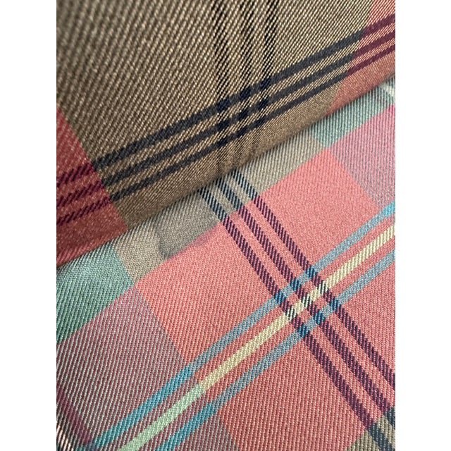 Wood Mid 20th Century Chippendale Style Mahogany Hall Benches in Plaid Wool - A Pair For Sale - Image 7 of 7