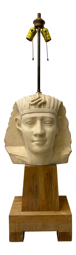 Large Scale Carved and Molded Clay Egyptian Pharoah Head Table Lamp C.1970