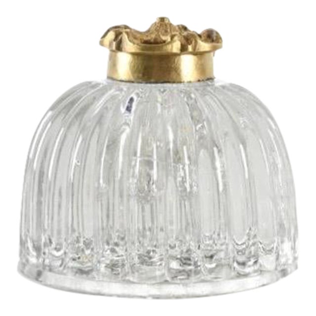 Antique Rococo Style Dome-Shaped Crystal and Brass Inkwell For Sale