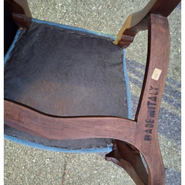 Late 20th Century Pair Italian Provincial Style Carved Walnut and Upholstered Side Chairs For Sale - Image 9 of 9