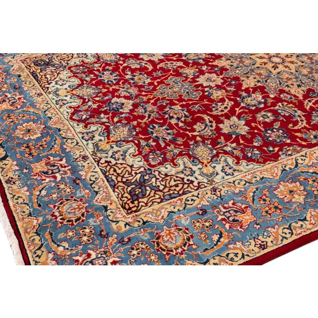 Vintage Persian Isfahan Handmade Red Floral Wool Rug For Sale - Image 9 of 10