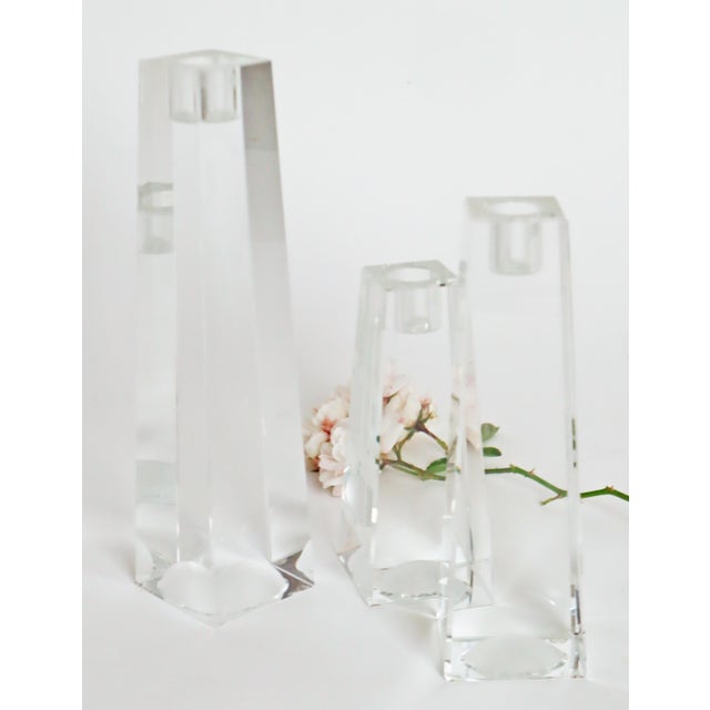 Vintage Crystal Glass Block Candlesticks from Rosenthal, 1980s, Set of 3 For Sale - Image 15 of 18