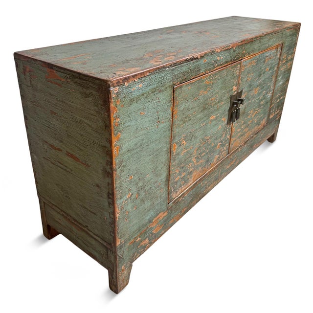 Early 20th Century Antique Mongolian Teal Sideboard For Sale - Image 5 of 9