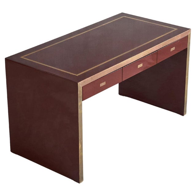 Jean Claude Mahey Desk in Lacquered Wood & Brass, 1970s For Sale - Image 16 of 16