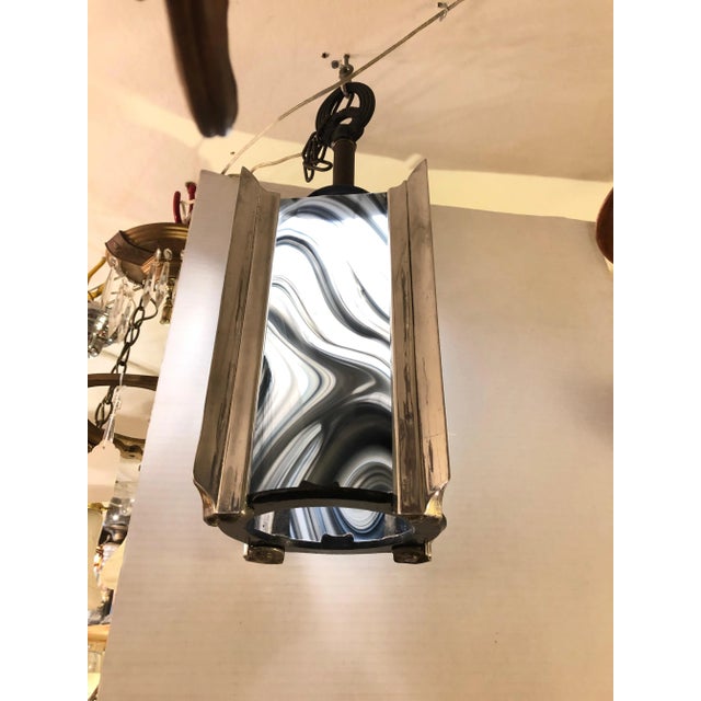 Metal 1940s Art Deco Chrome and Art Glass Pendant Chandelier For Sale - Image 7 of 12