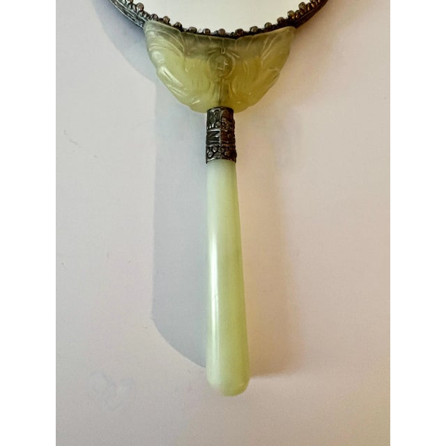 Metal Chinese Hand Carved Jade and Celadon Handle Hand Mirror with Repousse Dragon For Sale - Image 7 of 7