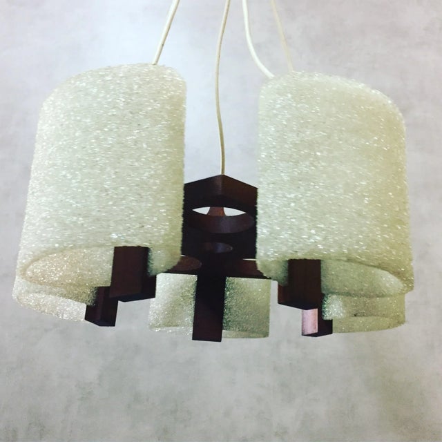 Vintage Scandinavian Teak &amp; Acrylic Glass Resin Pendant For Sale - Image 3 of 8