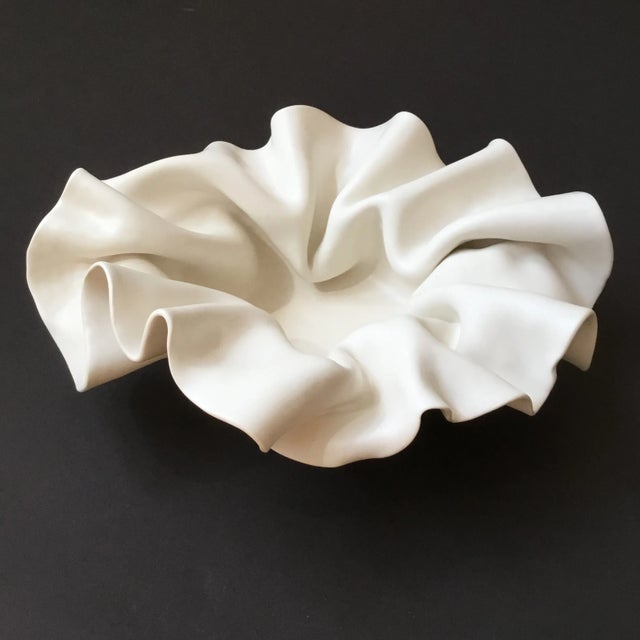 White Bonnet Ruffled Organic Asymmetrical Handkerchief Bowl For Sale - Image 4 of 15