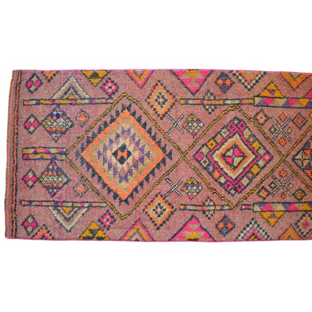 1950s Runner Rug Turkish Hand-Knotted Rug Pink Hallway Decor Kitchen Runner 3x11 Ft Approx For Sale - Image 10 of 13