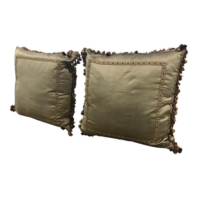 Early 21st Century Taupe Silk Pillows- Set of 2 For Sale