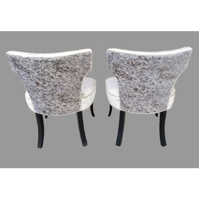 Mid Century Modern Designer T Back Ebony Cabriole Legs Side Chairs Newly Reupholstered in Velvet - Pair The designer...