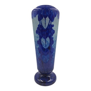 1920s Charder Art Deco Camafeo Vase by Le Verre Français in Vidrio Azul - 32 Cm For Sale