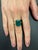Metal Vivid Green Emerald Shape Step Cut Emerald Diamond Cocktail Ring, Size 6.5 For Sale - Image 7 of 10