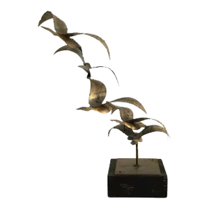 1970s Chrome Sculpture of Birds in Flight on Painted Wood Base