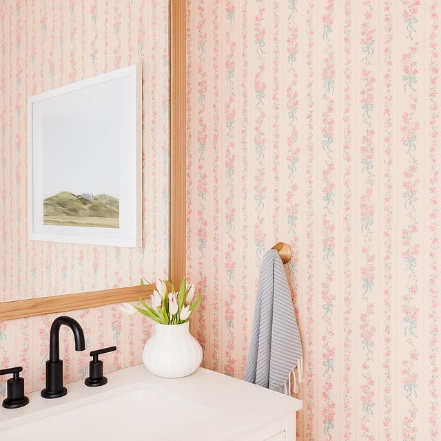 Vintage 1980s Floral Stripe Motif Wallpaper For Sale - Image 9 of 12