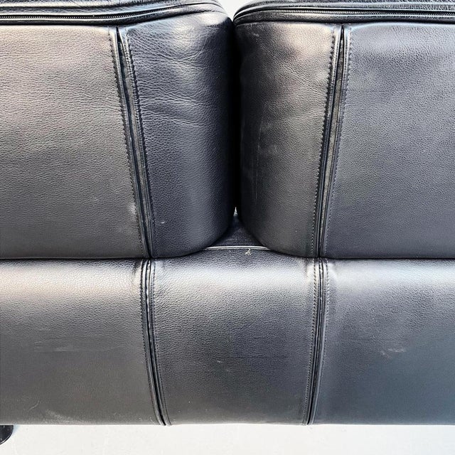 Italian Modern Black Leather & Wood 3-Seater Bull Sofa by Gianfranco Frattini for Cassina, 1980s For Sale - Image 18 of 18
