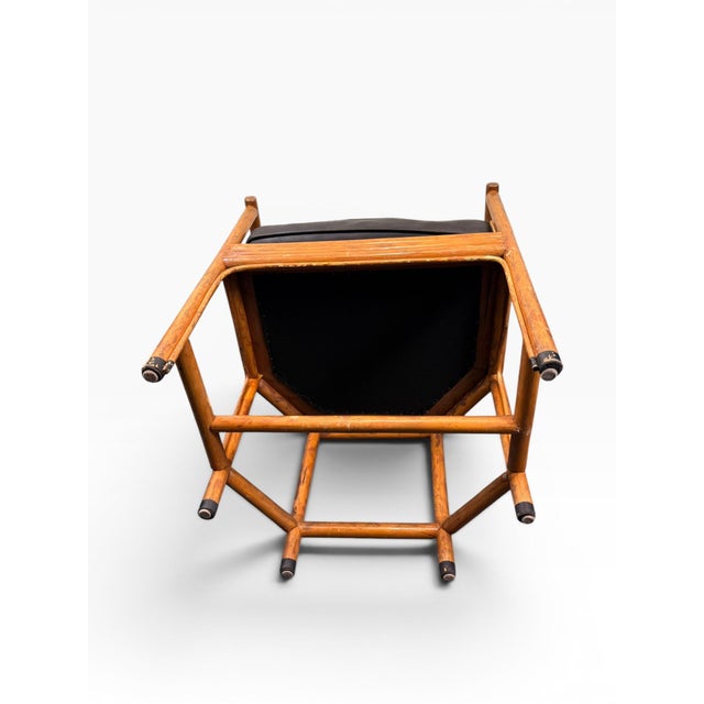Brown Vintage Chinoiserie Style Rattan Barrel Chair With Hand-Painted Lacquer Panel For Sale - Image 8 of 14