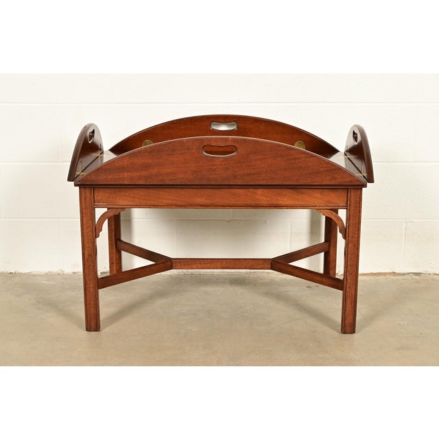 Wood Henkel Harris Georgian Carved Mahogany Butler's Coffee Table For Sale - Image 7 of 16