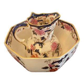 Small Antique Hand Painted Jug and Bowl, 1920, Set of 2 For Sale