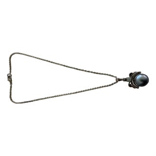Vintage 925 Sterling Silver Pendant Necklace Featuring a Large Iridescent Pearl and a Smaller Gemstone For Sale