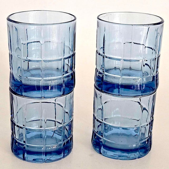 1970s Vintage Anchor Hocking Old Fashioned Glasses in Tartan Blueberry, Set of 4 For Sale - Image 5 of 11