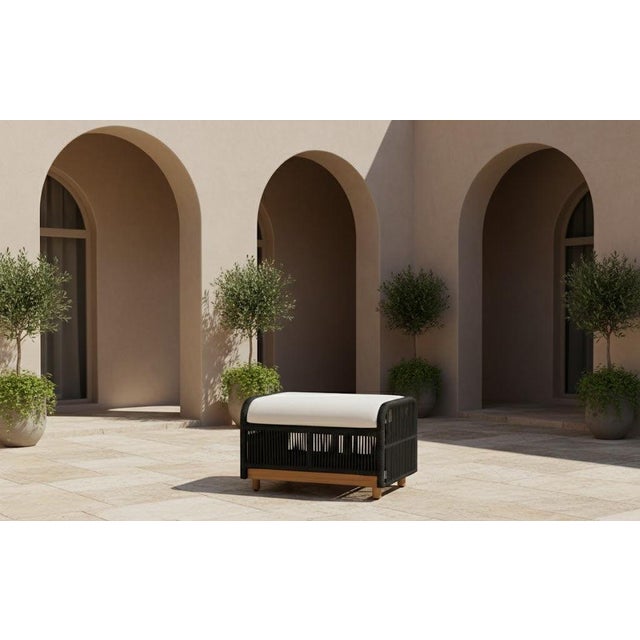 2020s Alpine Teak Wood Outdoor Ottoman With Black - Rope Design For Sale - Image 5 of 13