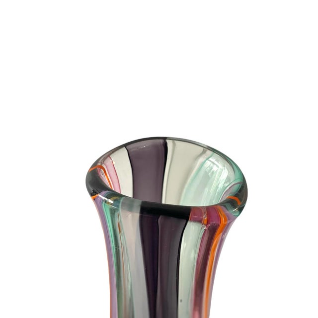 2010s Tall Multi Colored Cane Murano-Style Art Glass Vase, Hand Blown in Nyc For Sale - Image 5 of 12