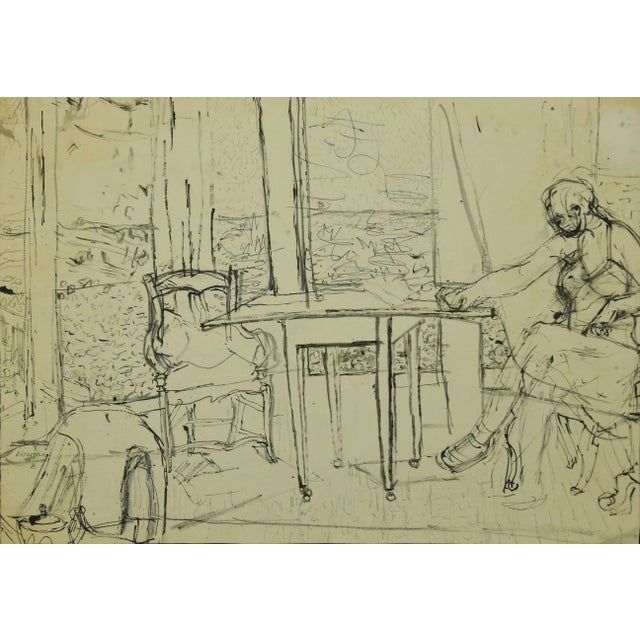 Interior is an original drawing in pencil and China ink on paper, realized by Jeanne Daour. In very good conditions. This...