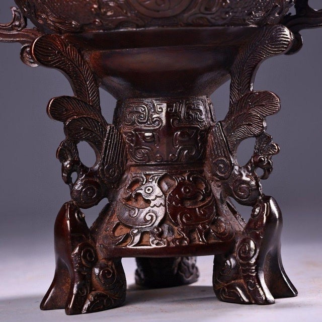 Vintage Bronze Tripod Censer With Dragon Motif - 28cm For Sale - Image 9 of 9