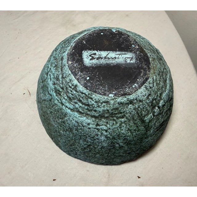 Share Vintage 1987 Green Cristina Salusti Volcanic Stone Style Brutalist Pottery Bowl For Sale - Image 12 of 12