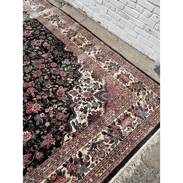 Textile Vintage 1970s Chinese Silk Rug, Floral Medallion, Green Field, 8'10" X 11'11" (247cm X 363cm) For Sale - Image 7 of 10