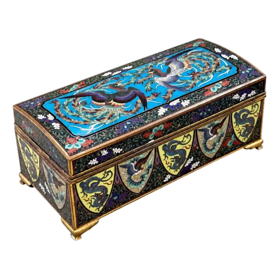 Exceptional Meiji Japanese Cloisonne Enamel Phoenix Dragon Box Signed ...