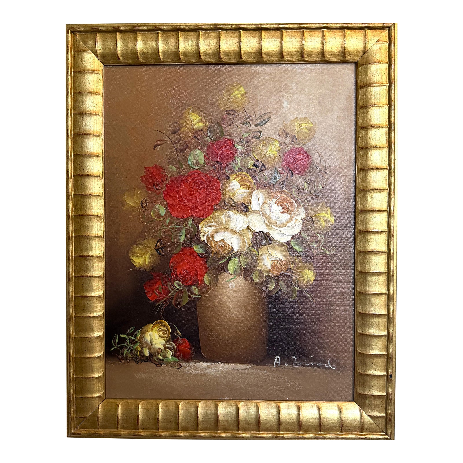 Vintage Floral Still Life Oil Painting Roses Signed Framed Classic ...