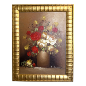 Vintage Floral Still Life Oil Painting Roses Signed Framed Classic Bouquet