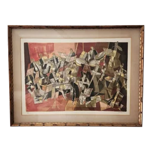 Camille Hilaire Signed and Framed Limited Edition Mid Century Abstract Print of an Orchestra 115/120