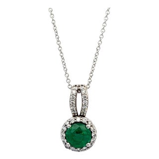 Natural Emerald Diamond Pendant Necklace 18" 14k WG 1.84 TCW Certified For Sale
