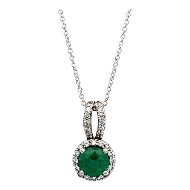 Natural Emerald Diamond Pendant Necklace 18" 14k WG 1.84 TCW Certified For Sale